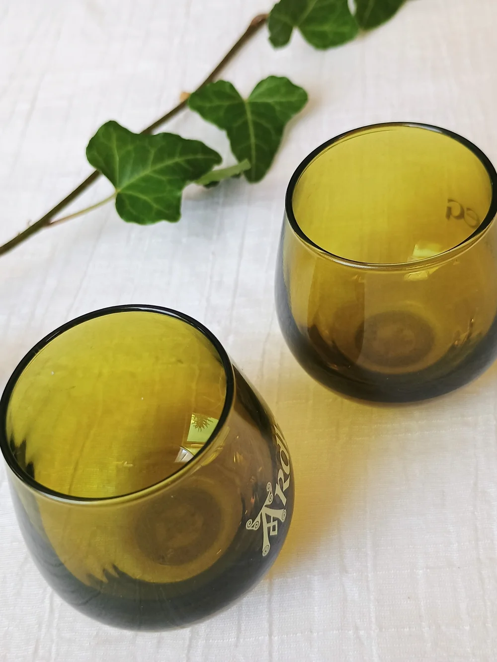 🎩 SPEAKEASY AESTHETIC 🎩 x 2 Green Glass Ardbeg Shot glasses, MCM Bar ware